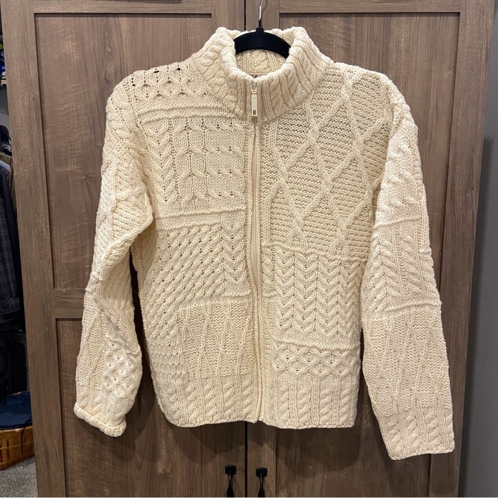 Carriag Donn small Marino Wool Thick Cable Knit Zip Up‎ Sweater Cardigan